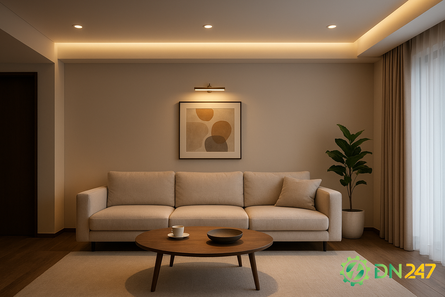 cách bố trí đèn led phòng khách