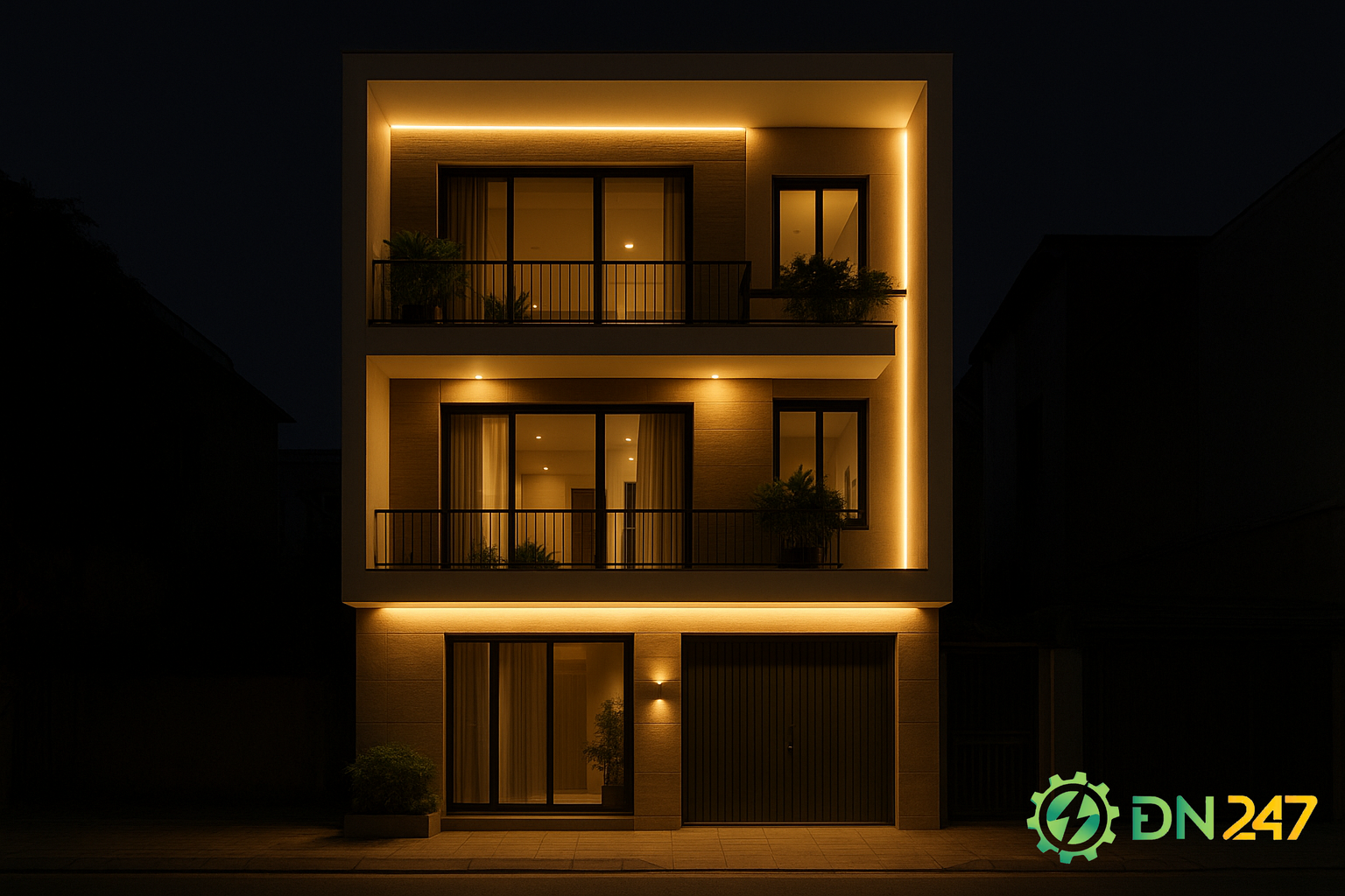 trang trí đèn led mặt tiền